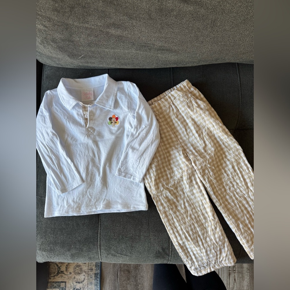Stitchy fish boys long sleeve Thanksgiving set -3T